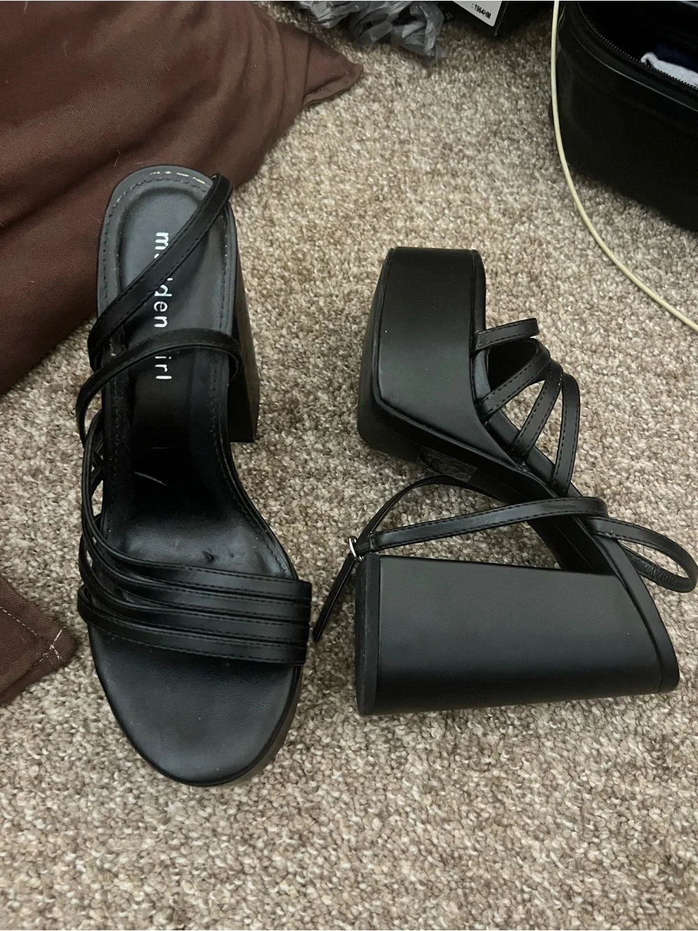 Madden Girl Jadda Black Strappy chunky Platform Block Heels